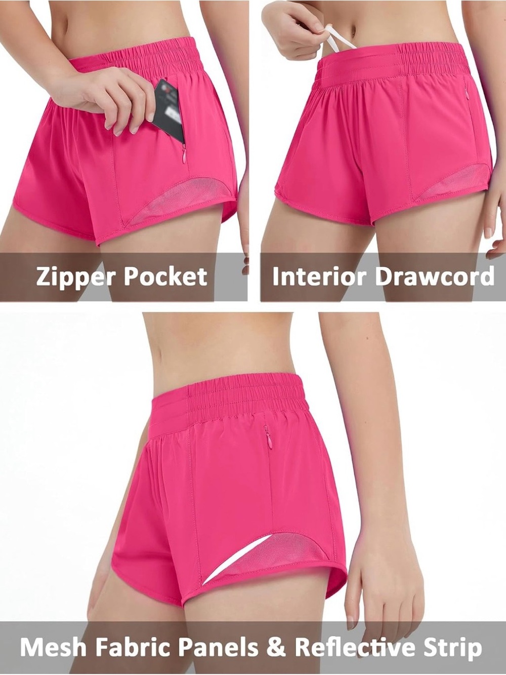 EXARUS Girls Athletic Shorts Size 10 Hot Pink Lined Active Running Zip Pocket